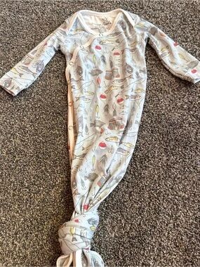 Copper Pearl Neutral Fishing Print Baby Knot Gown - Light Gray